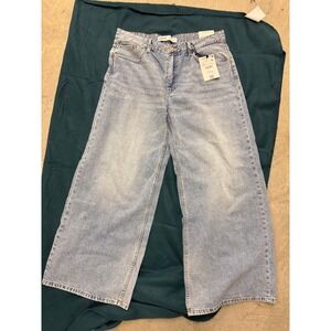 Bershka Wide Leg Petite Jeans Light Blue Wash Denim